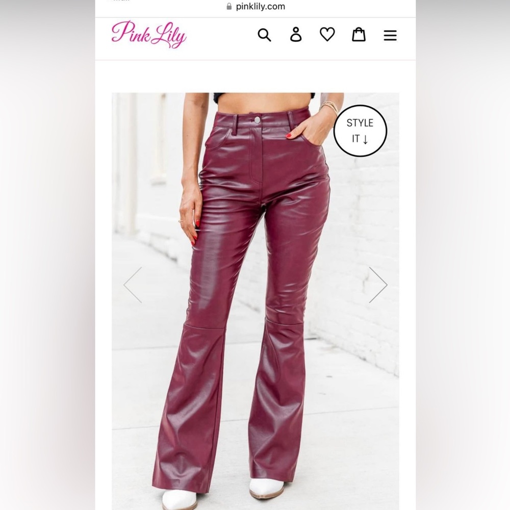 Maroon Faux Leather Flare Pants